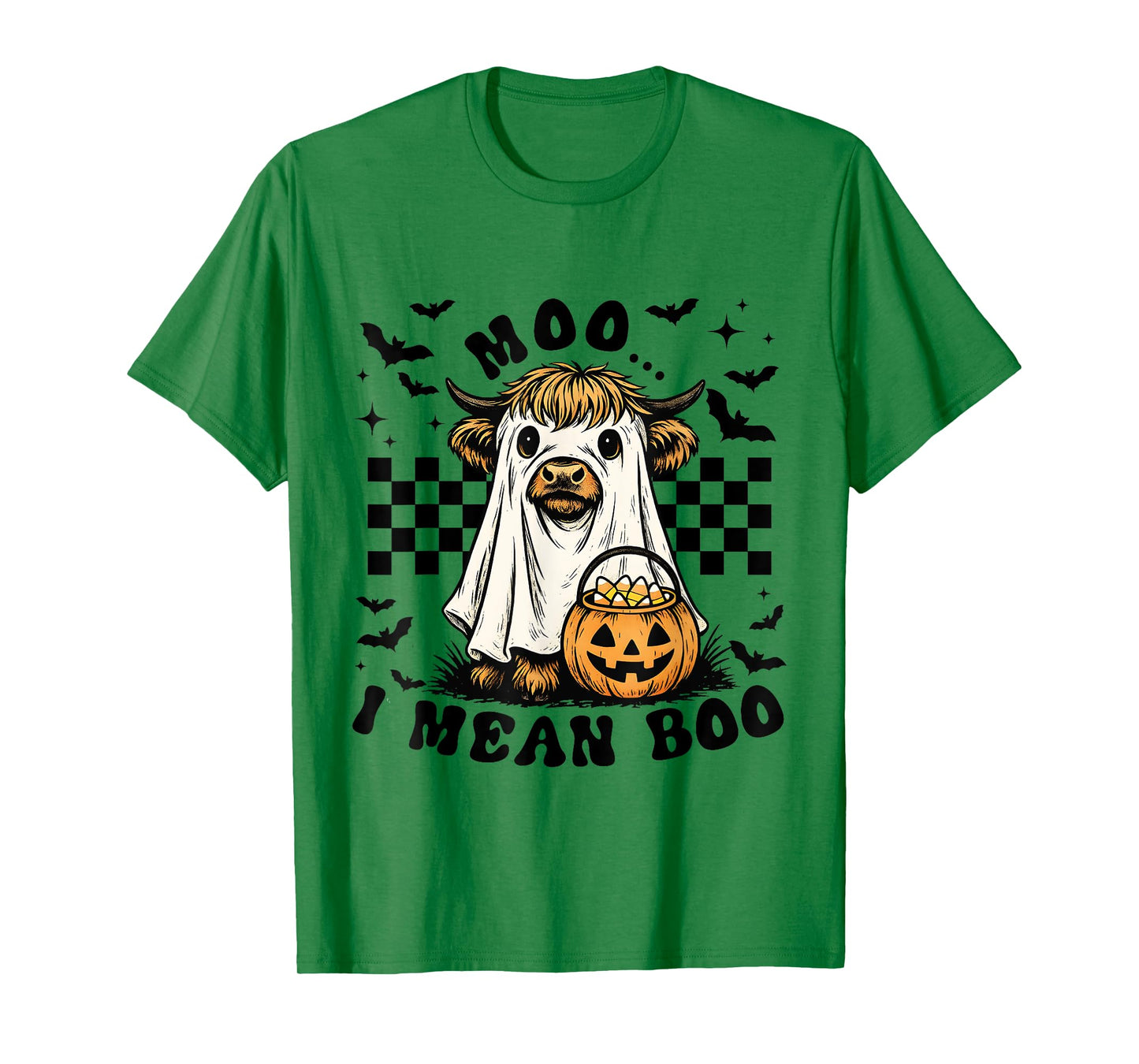 Moo I Mean Boo Funny Highland Cow Ghost Halloween T-Shirt