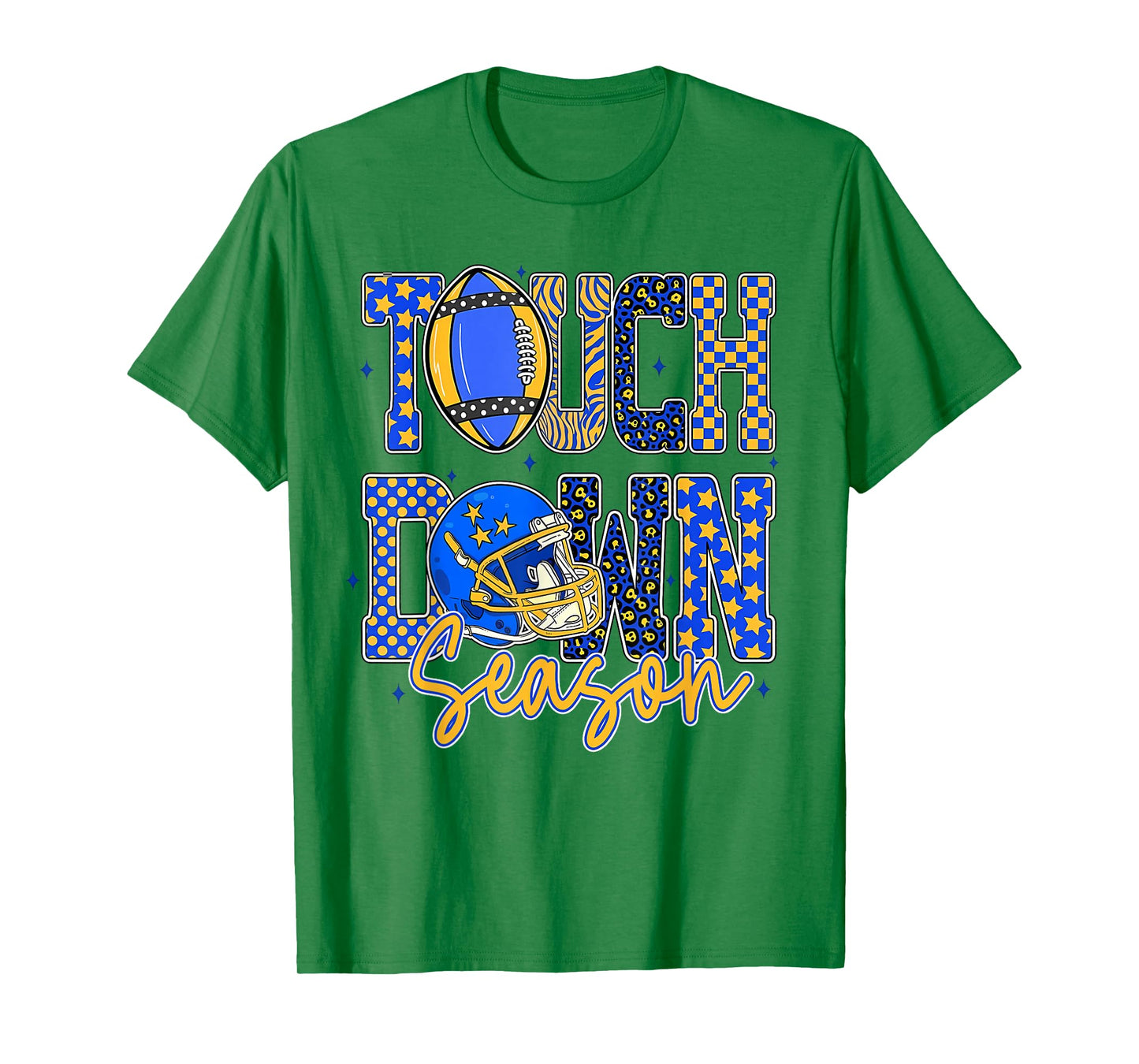 Leopard Blue Gold Checkered Football Touchdown Season T-Shirt