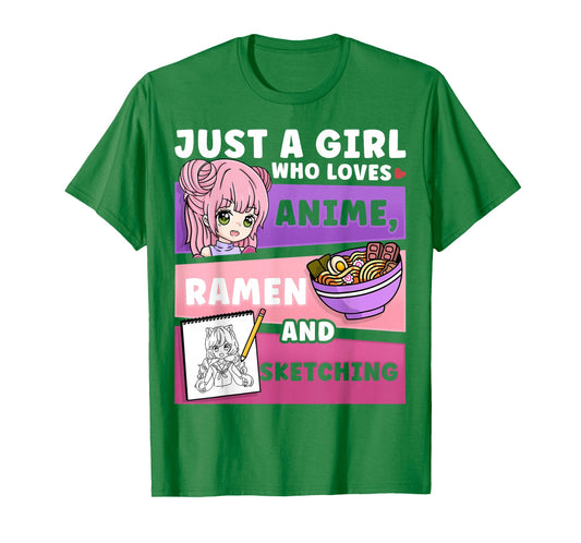 Anime Just a Girl Who Loves Anime Ramen and Sketching T-Shirt
