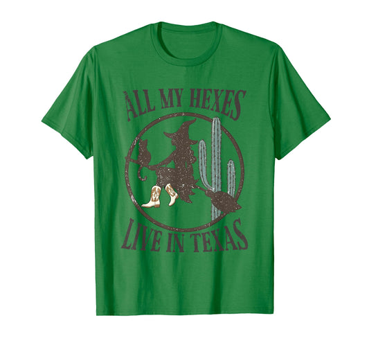 All My Witches Live In Texas Western Cowgirl Witch Halloween T-Shirt
