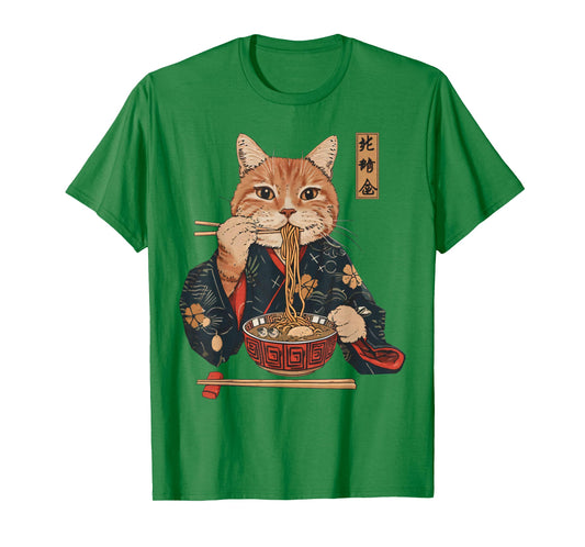 Cat Ramen Japanese Y2K Kawaii Retro Kimono Cat Manga Anime T-Shirt