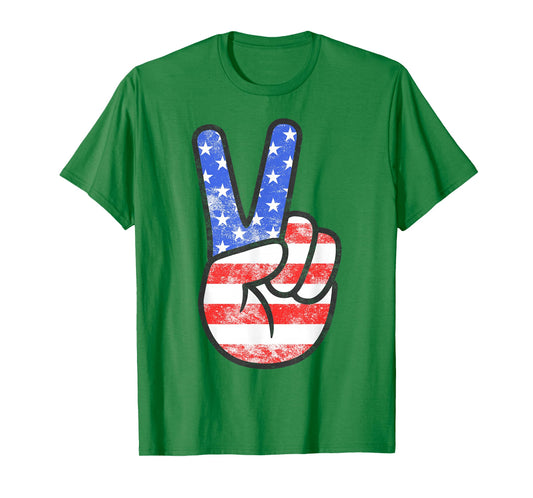 American Flag Peace Sign Hand Shirt USA 4th Fourth of July T-Shirt