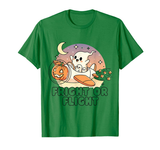 Fright or Flight Shirt Cute Ghost Airplane Halloween Tee T-Shirt
