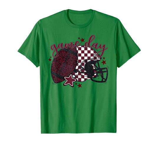 Maroon Leopard Game Day Football Touchdown Season Men Boys T-Shirt