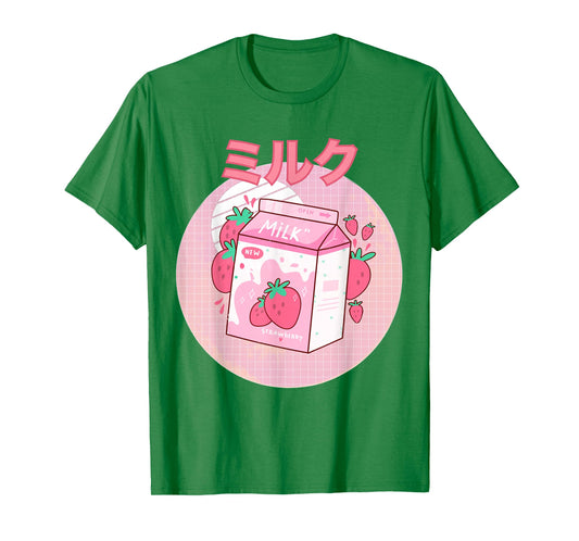 Strawberry Milkshake Carton Pink Funny Japanese Retro 90s T-Shirt
