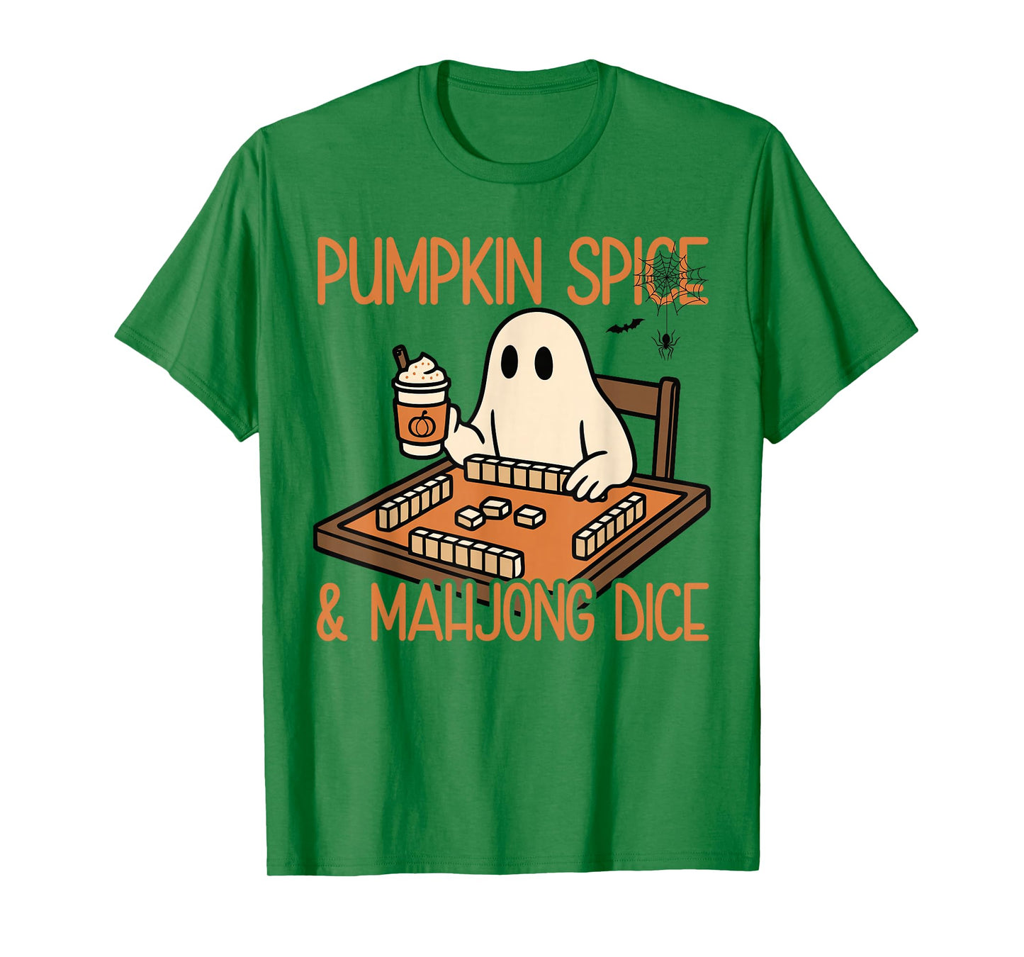 Halloween Ghost Playing Mahjong Pumpkin Spice & Mahjong Dice T-Shirt