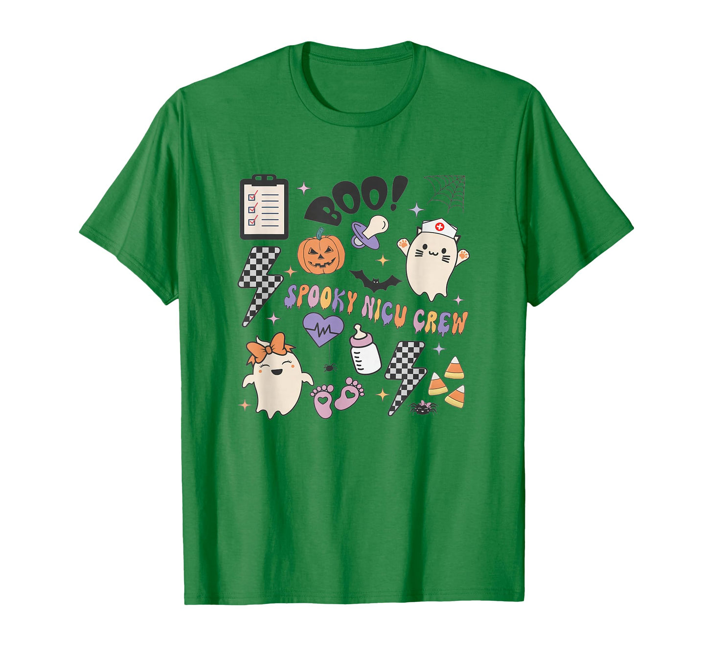 Retro Spooky NICU Nurse Halloween Cute Pumpkin Ghost Women T-Shirt