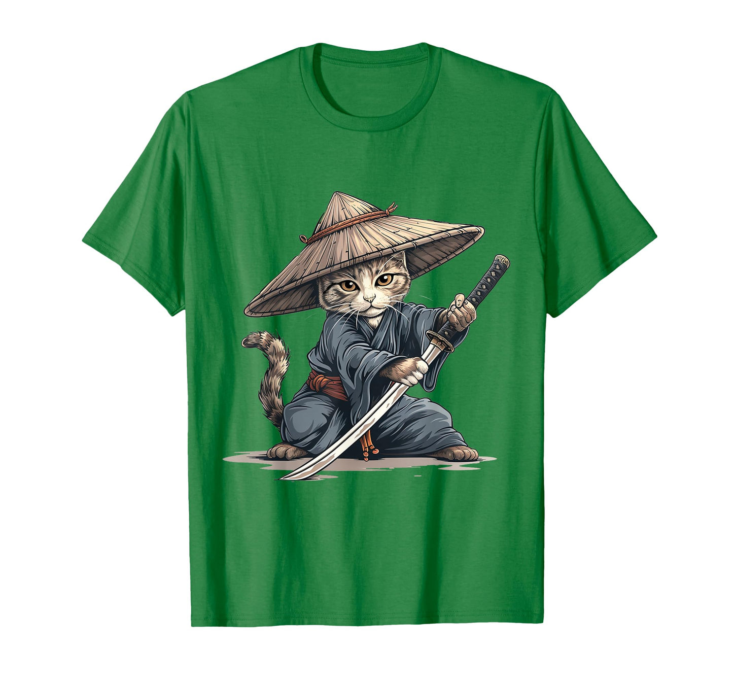 Japanese Art Cat Ninja Ukiyo-e Anime Style Samurai Cat T-Shirt