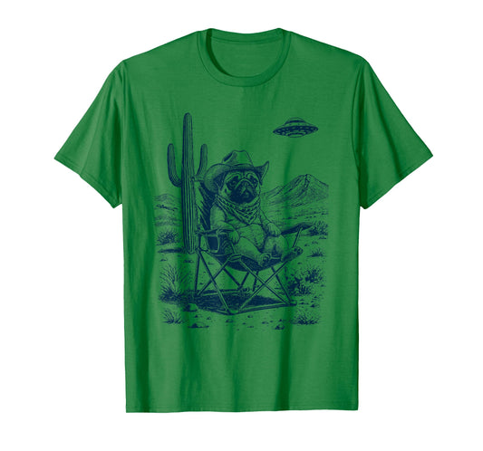 Pug Cowboy Cactus Desert UFO Western Rodeo T-Shirt