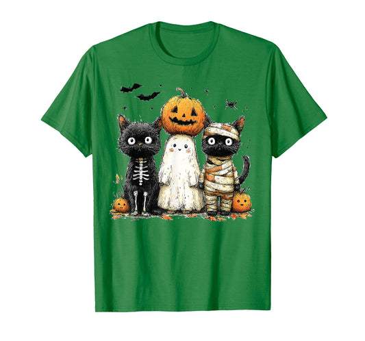 Retro Black Cat Witch Scary Halloween Pumpkin Women Men Kids T-Shirt
