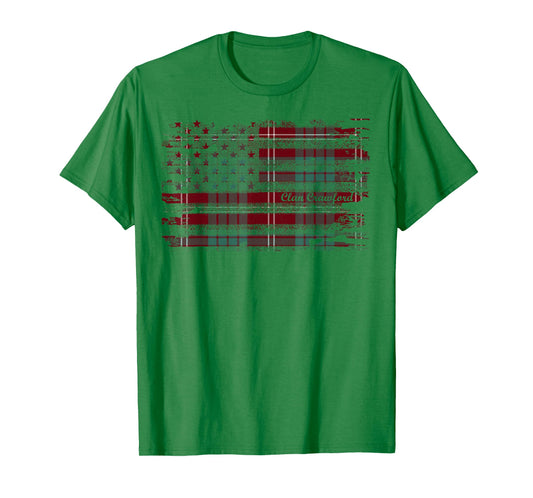 Crawford surname american flag scottish clan tartan T-Shirt