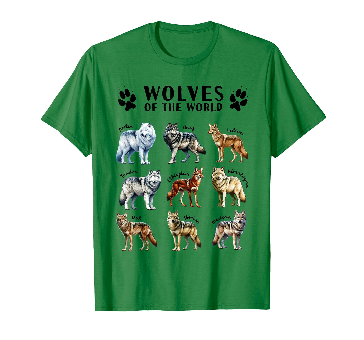 Wolves of the World Educational Collection Wolf Types Animal T-Shirt