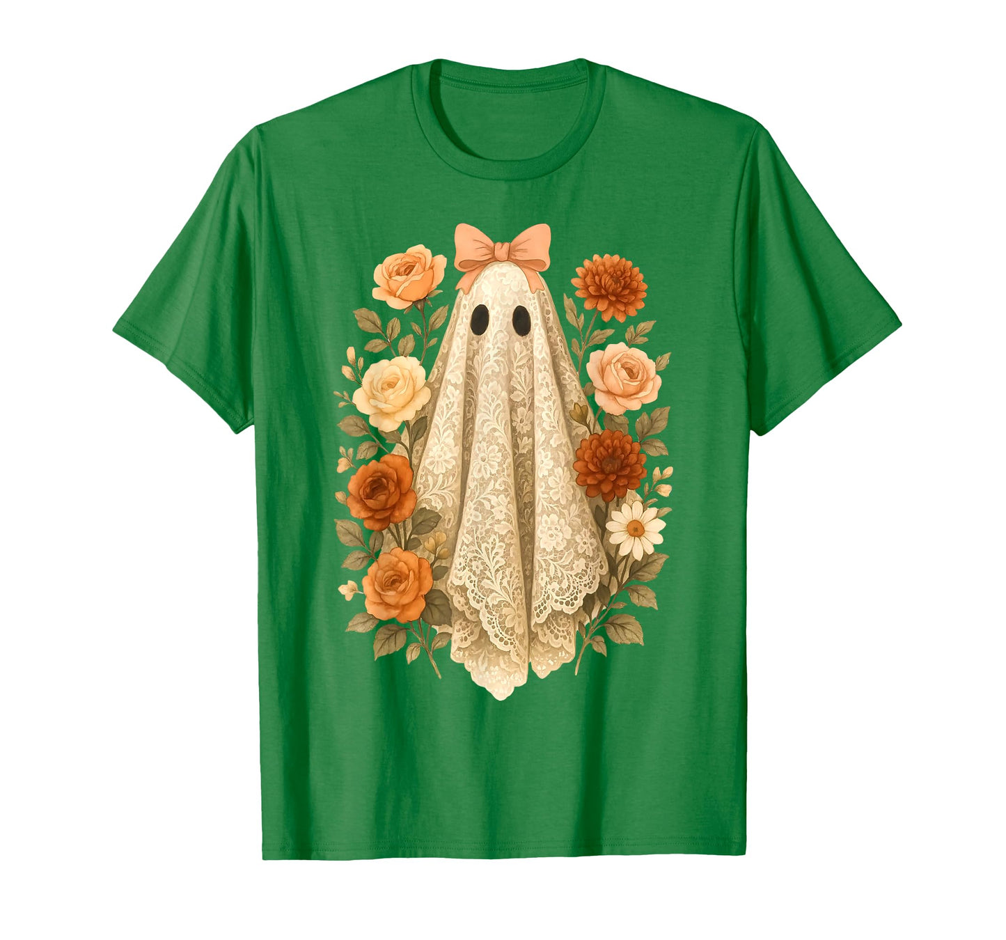 Coquette Ghost Halloween Flower Ghost Spooky Lace Ghost T-Shirt