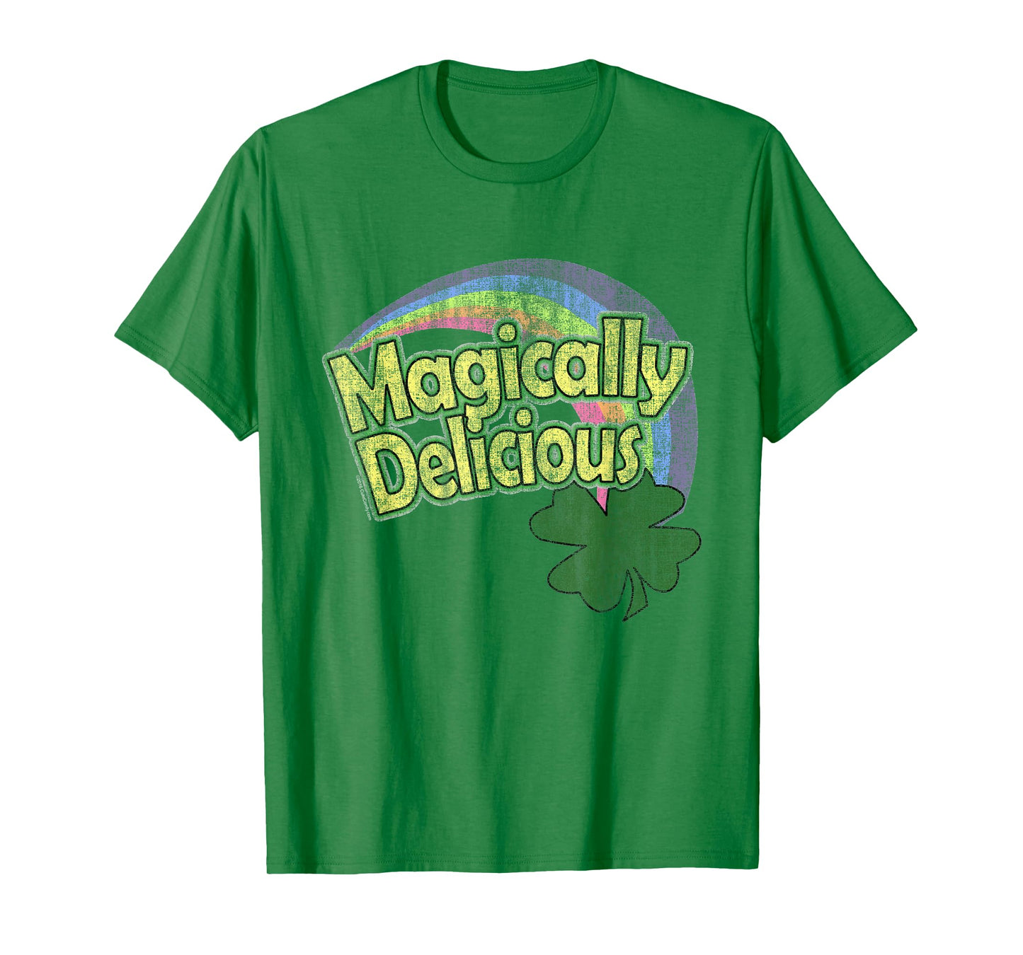 CuteComfy Magically Delicious 80s Vintage St. Patrick's Day Lucky Charm Green Retro Rainbow Short Sleeve T-Shirt - Small - Unisex-Adults