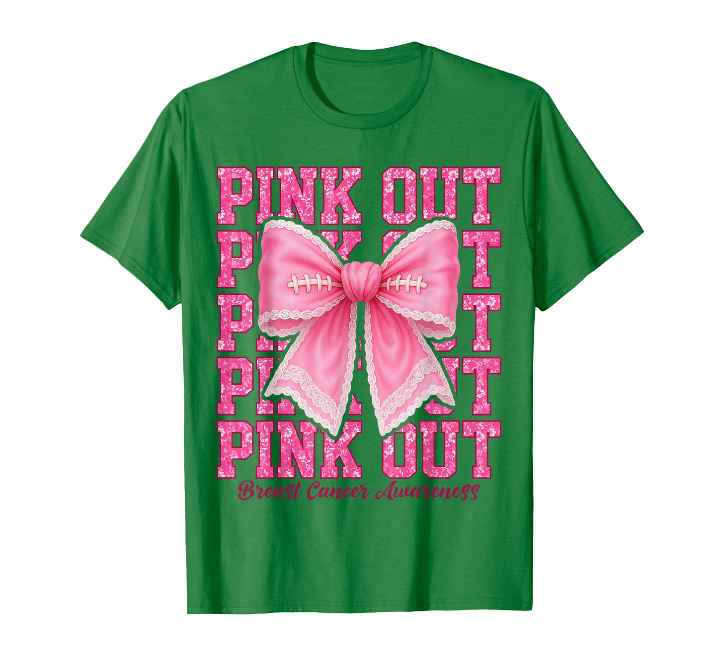 Pink Out Football Breast Cancer Awareness Coquette Bow T-Shirt