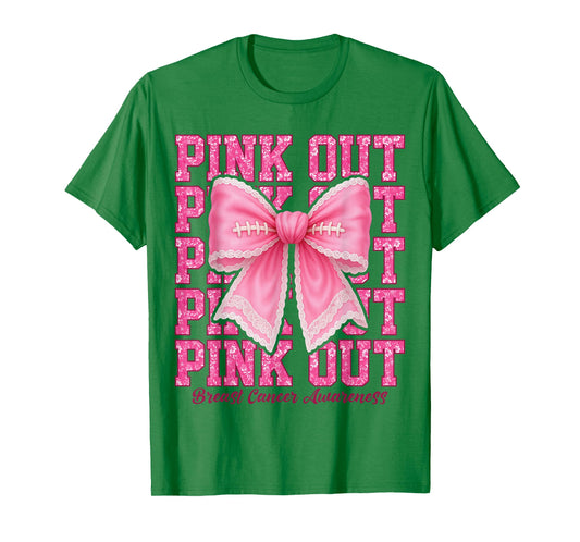 Pink Out Football Breast Cancer Awareness Coquette Bow T-Shirt