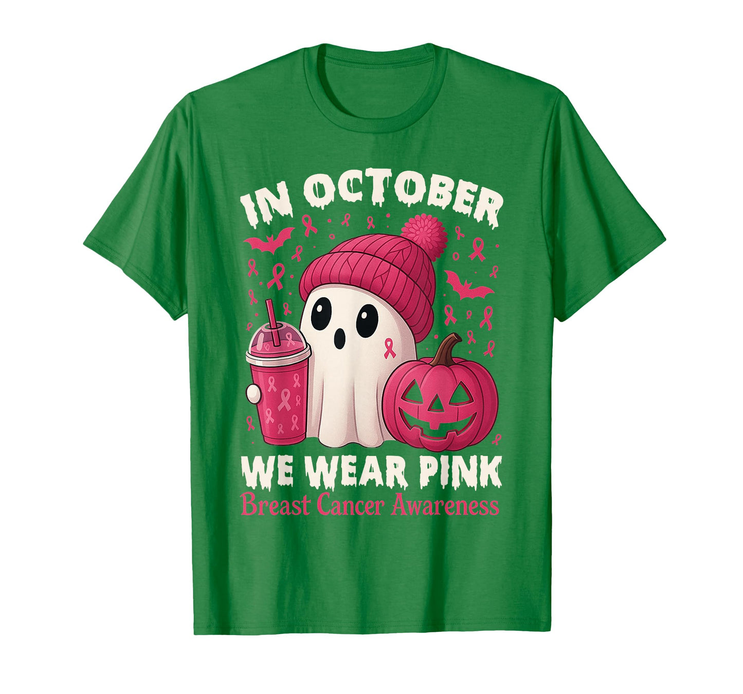 Breast Cancer Ghost Halloween Women in October We Wear Pink T-Shirt