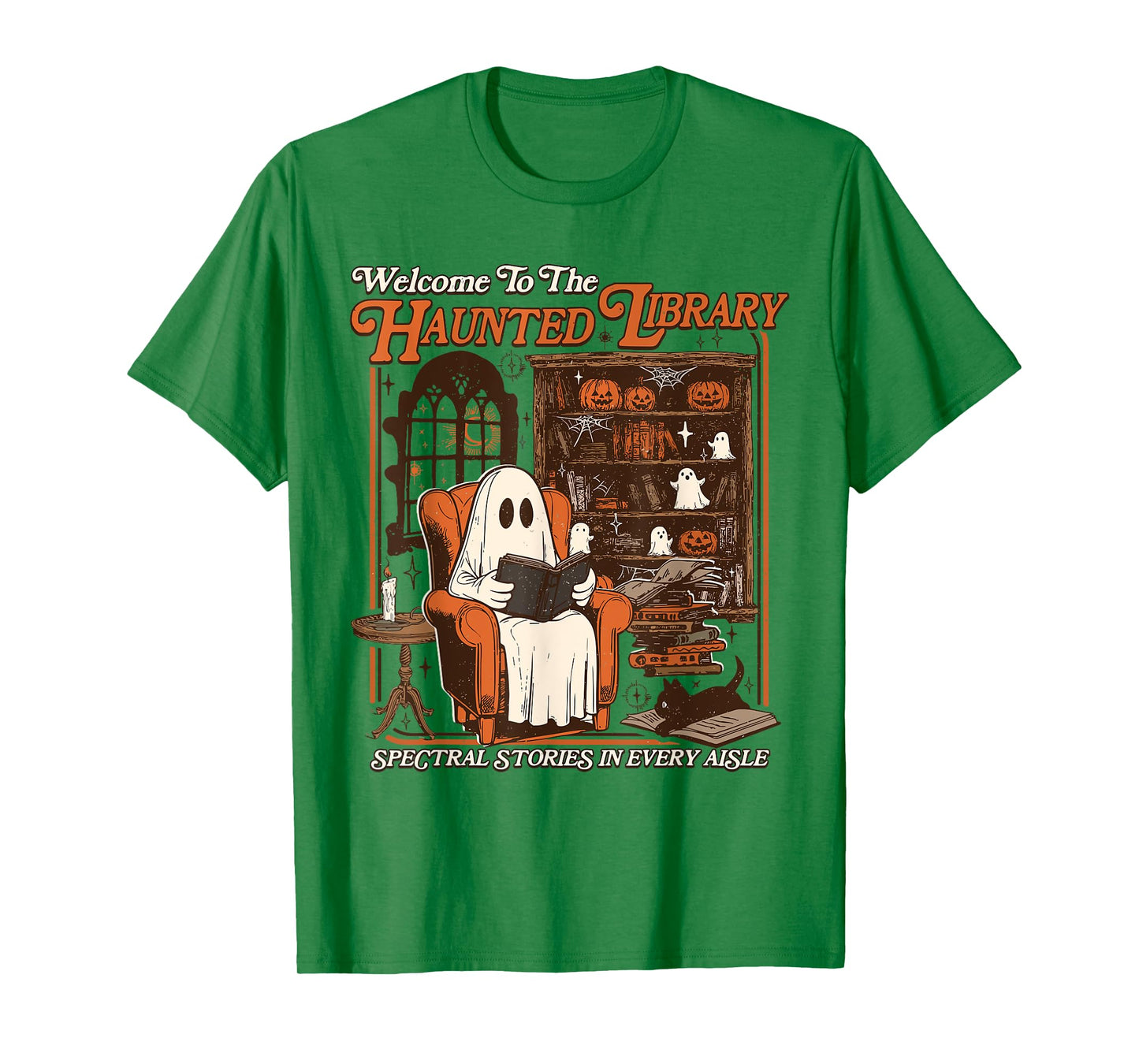 Halloween Funny Ghost Welcome To The Haunted Library T-Shirt