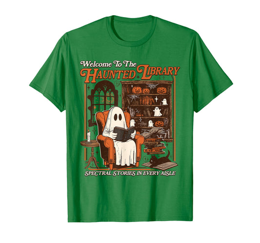 Halloween Funny Ghost Welcome To The Haunted Library T-Shirt