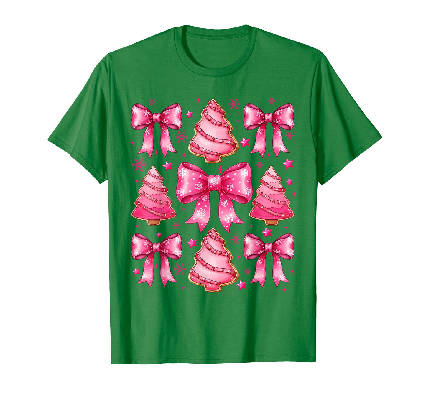 Pink Christmas Tree Shirt Cute Xmas Bow Women Girls T-Shirt