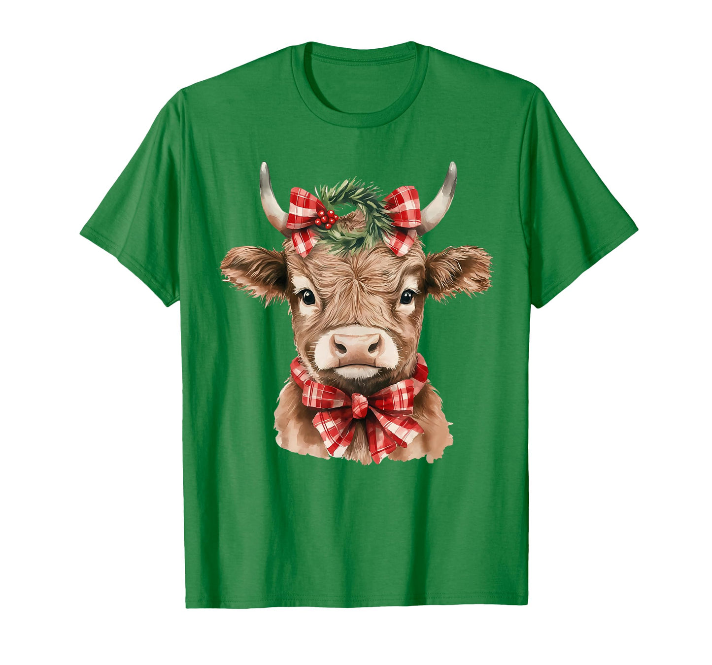 Christmas Highland Cow Cute Moo Cow Coquette Xmas Women Kids T-Shirt