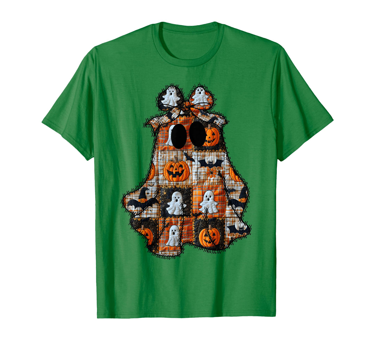 Coquette Bow Patchwork Ghost Fall Halloween Girly Women T-Shirt