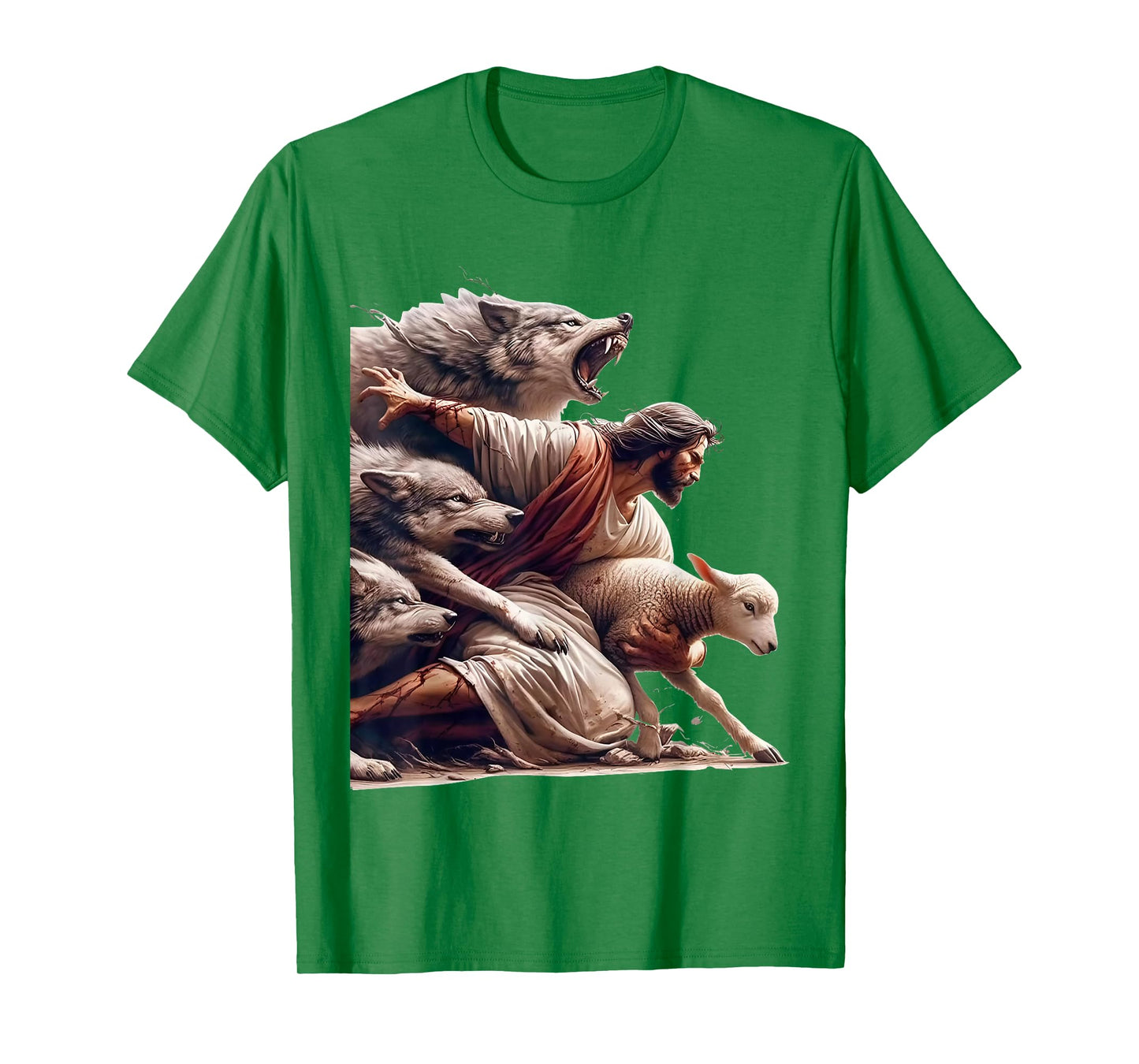 Jesus Protects The Lamb From Wolves - Christian God Jesus T-Shirt