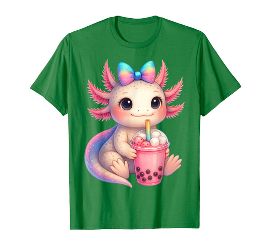 Cute Anime Kawaii Axolotl Boba Bubble Tea Women Girls Kids T-Shirt