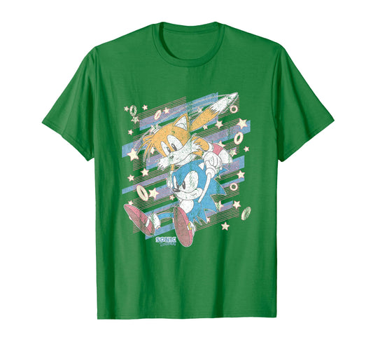 Sonic The Hedgehog Sonic & Tails Americana Distressed Logo T-Shirt