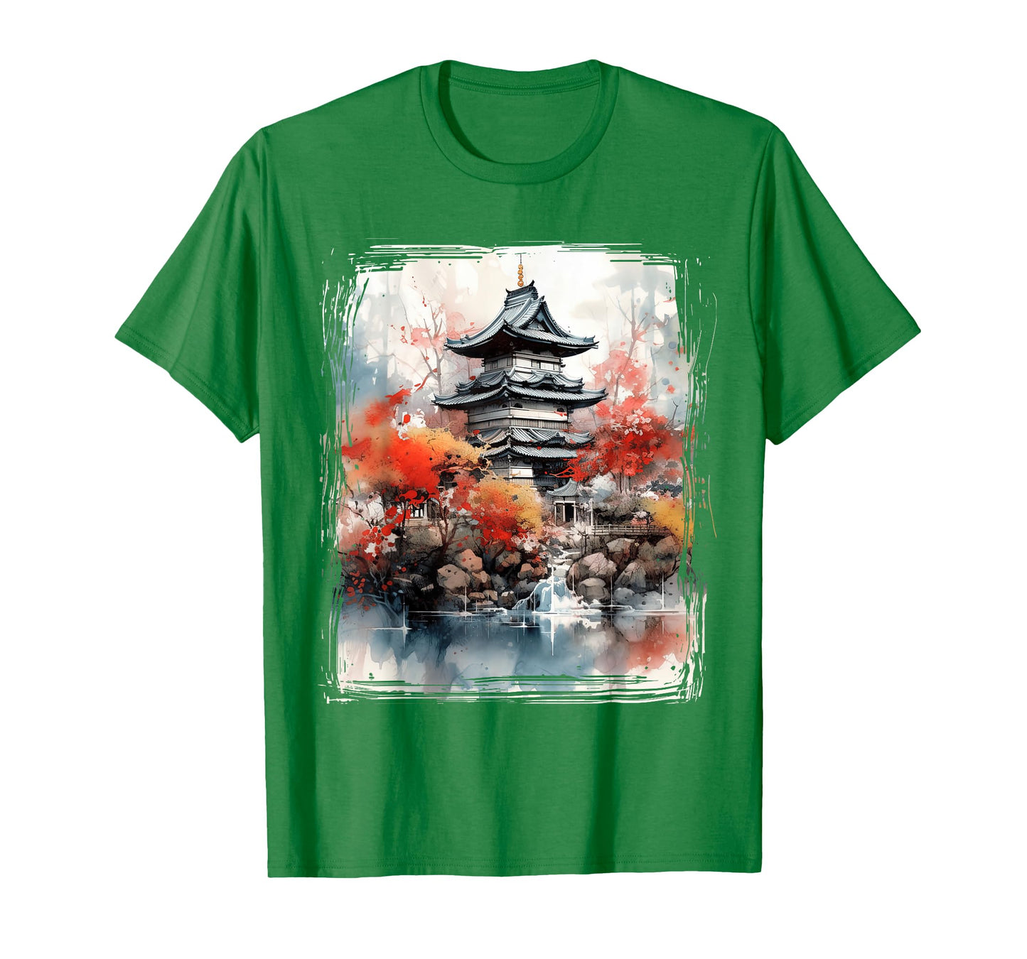 Vintage Japanese Flower Tee Mountain View Landscape Graphic T-Shirt
