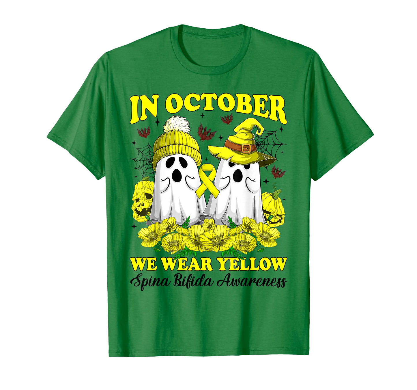 in October We Wear Yellow Spina Bifida Halloween Day Ghost T-Shirt