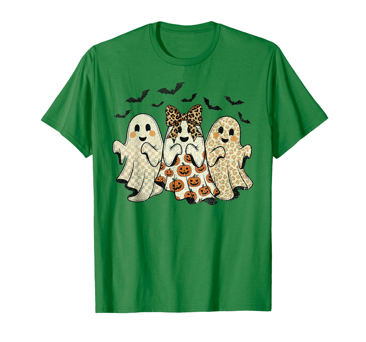 Preppy Halloween Leopard Cute Ghost Trio Retro Aesthetic T-Shirt