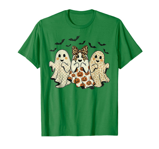 Preppy Halloween Leopard Cute Ghost Trio Retro Aesthetic T-Shirt