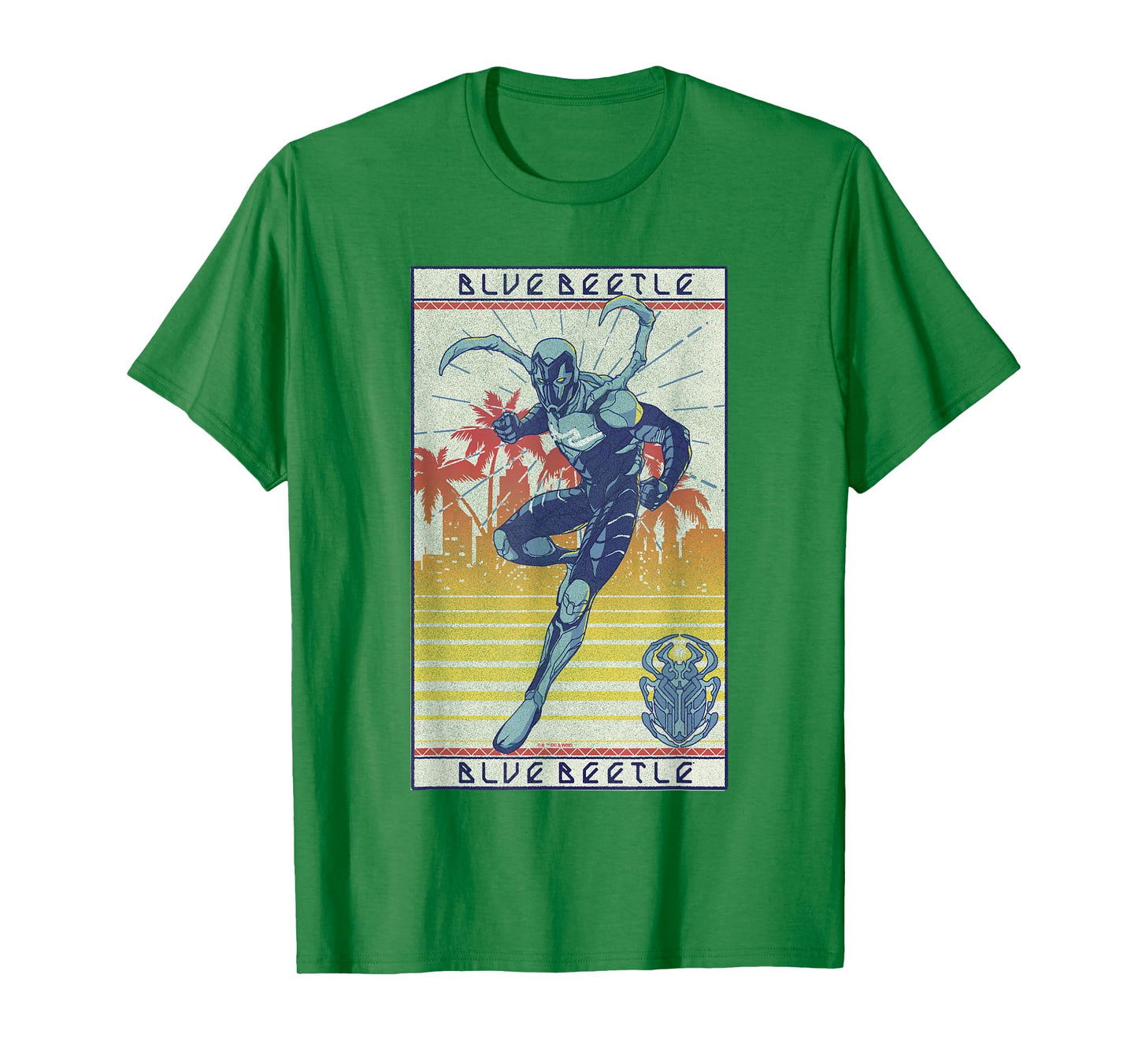 Blue Beetle Cool Pose Over Sunny City Vintage Portrait T-Shirt
