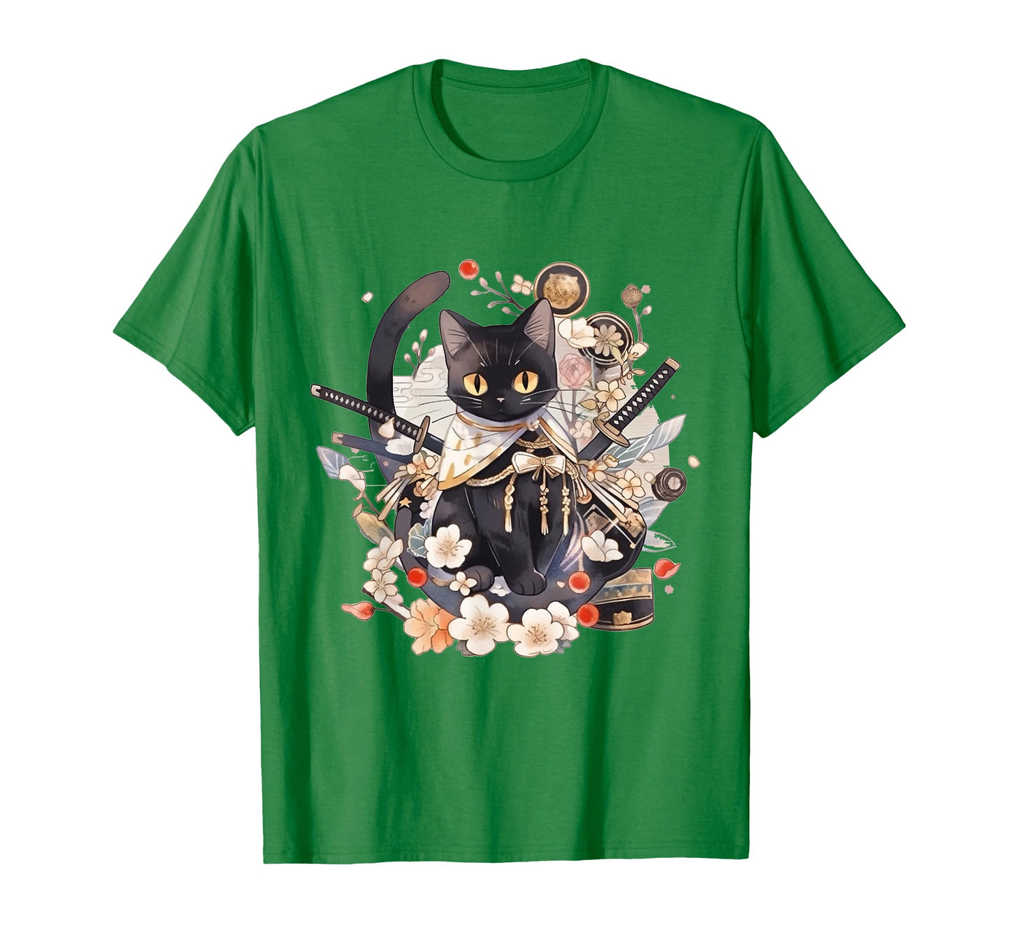 Japanese Art Cat Ninja Ukiyo-e Anime Style Samurai Cat T-Shirt