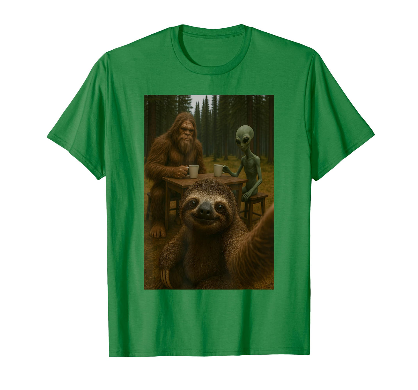 Sloth Selfie With Bigfoot Alien Funny T-Shirt