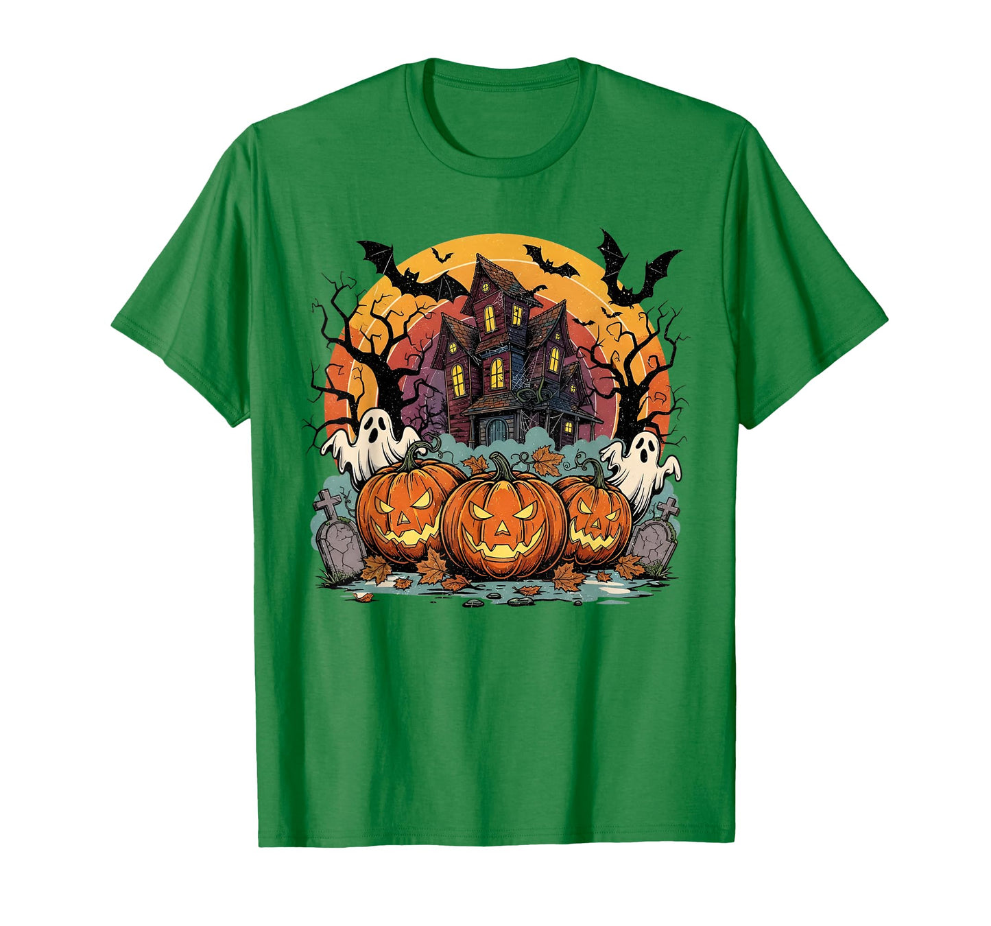 Spooky Pumpkin Ghost Haunted House Halloween T-Shirt