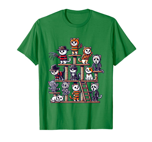 Funny Horror Movie Cats Playing On Cat Tree T-Shirt