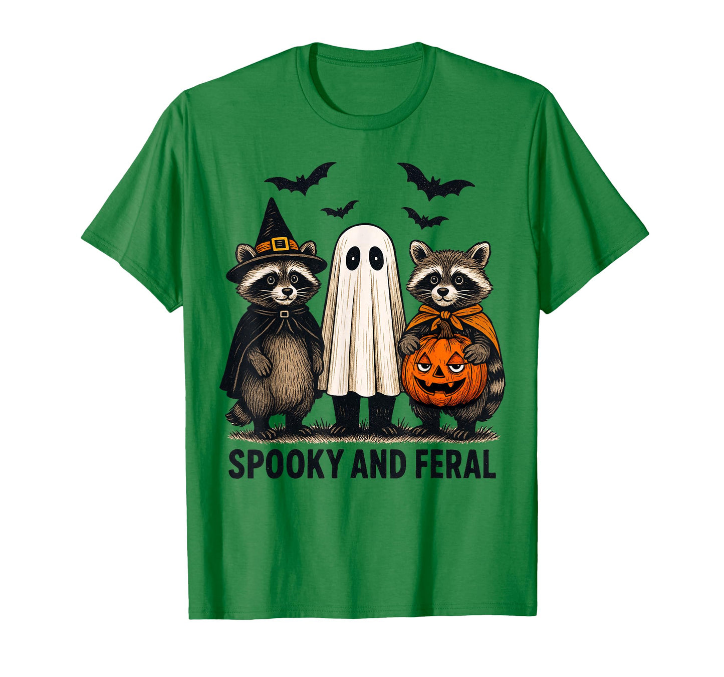 Spooky and Feral Halloween Cute Ghost Raccoon Trick Or Treat T-Shirt