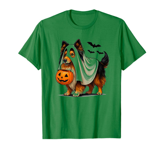 Funny Sheltie Ghost Halloween Shetland Sheepdog JackoLantern T-Shirt