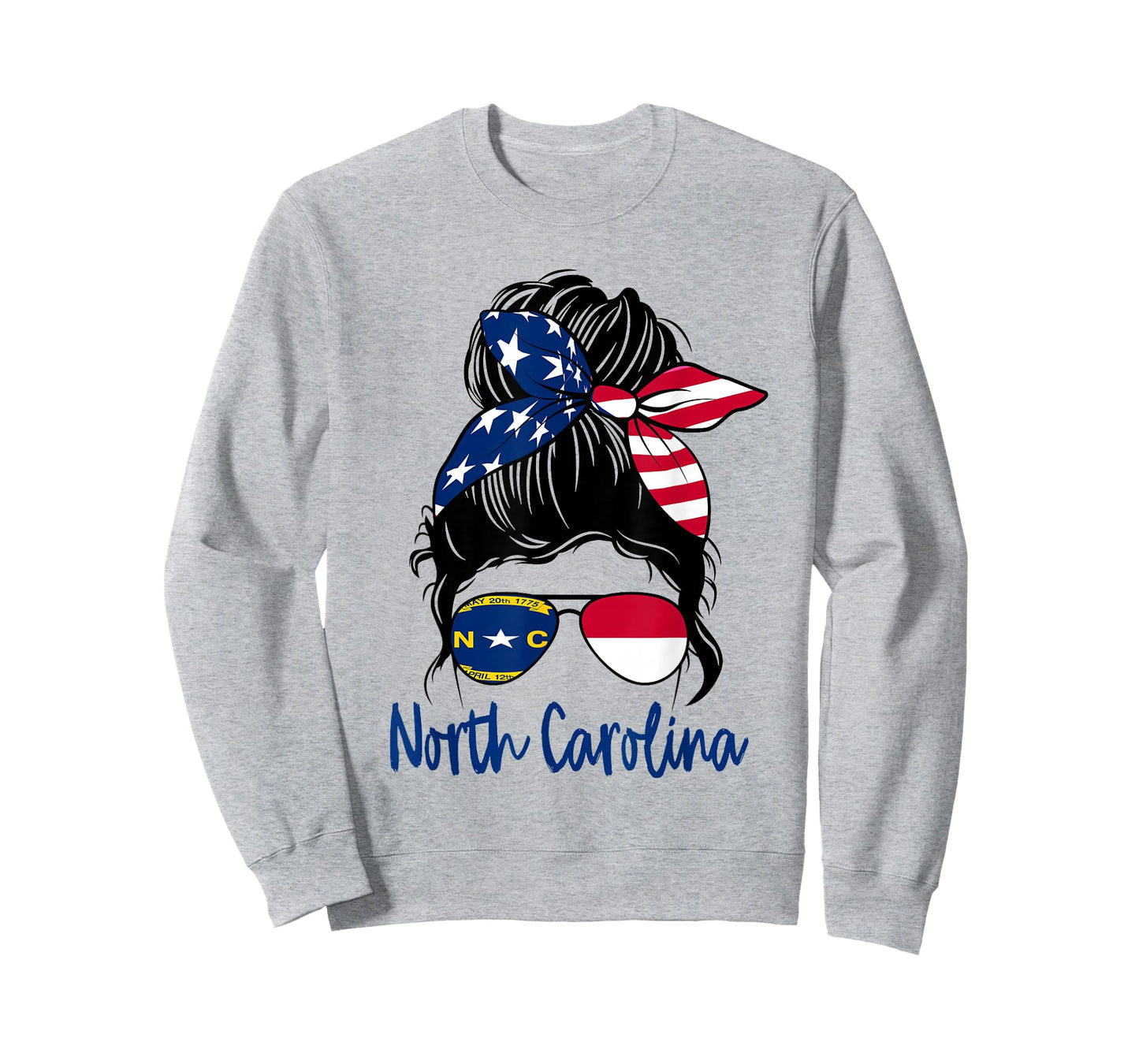 North Carolina Flag Messy bun Girl Patriotic Southern Pride T-Shirt
