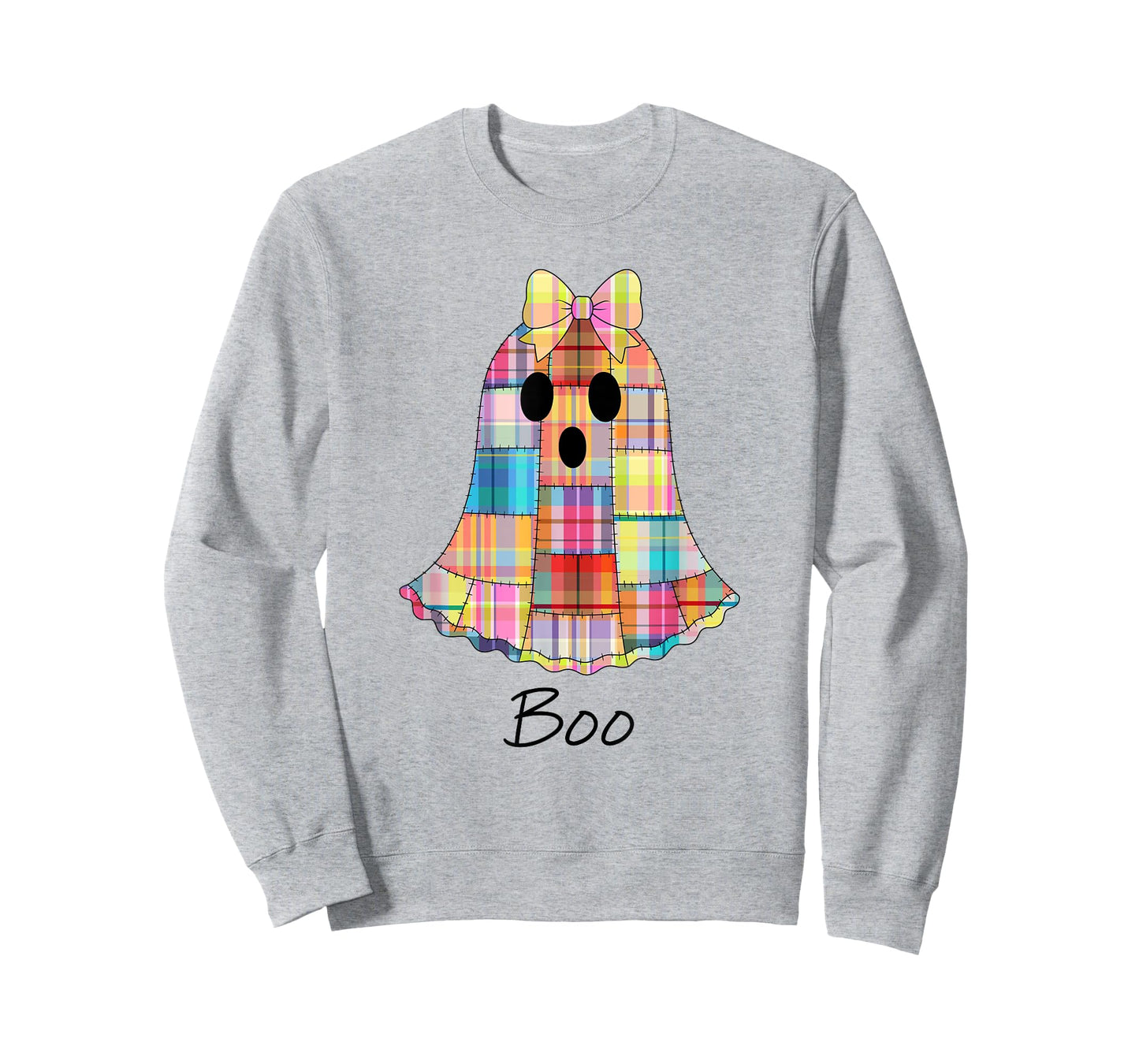 Girls Patchwork Ghost Colorful Halloween Madras Plaid Ghost T-Shirt
