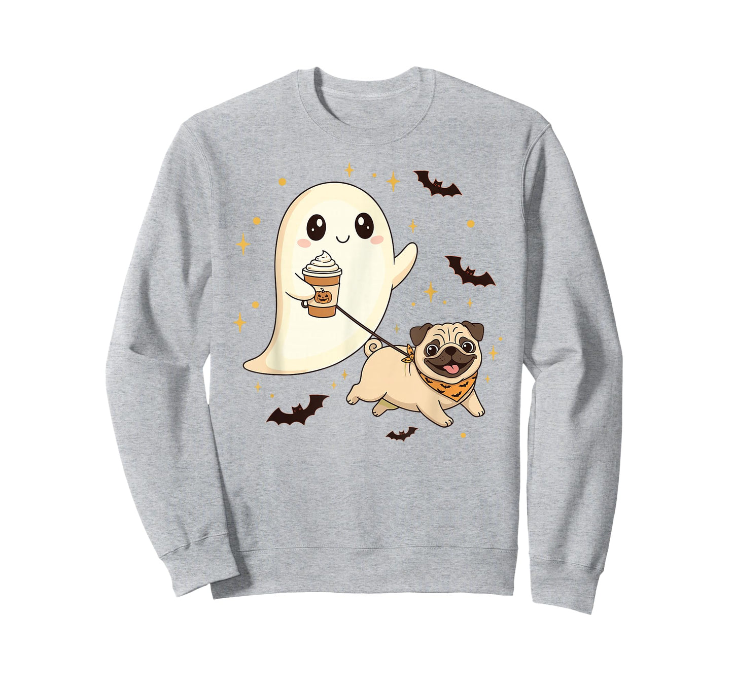 Cute Ghost Walking Dog Pug Coffee Halloween Costume T-Shirt