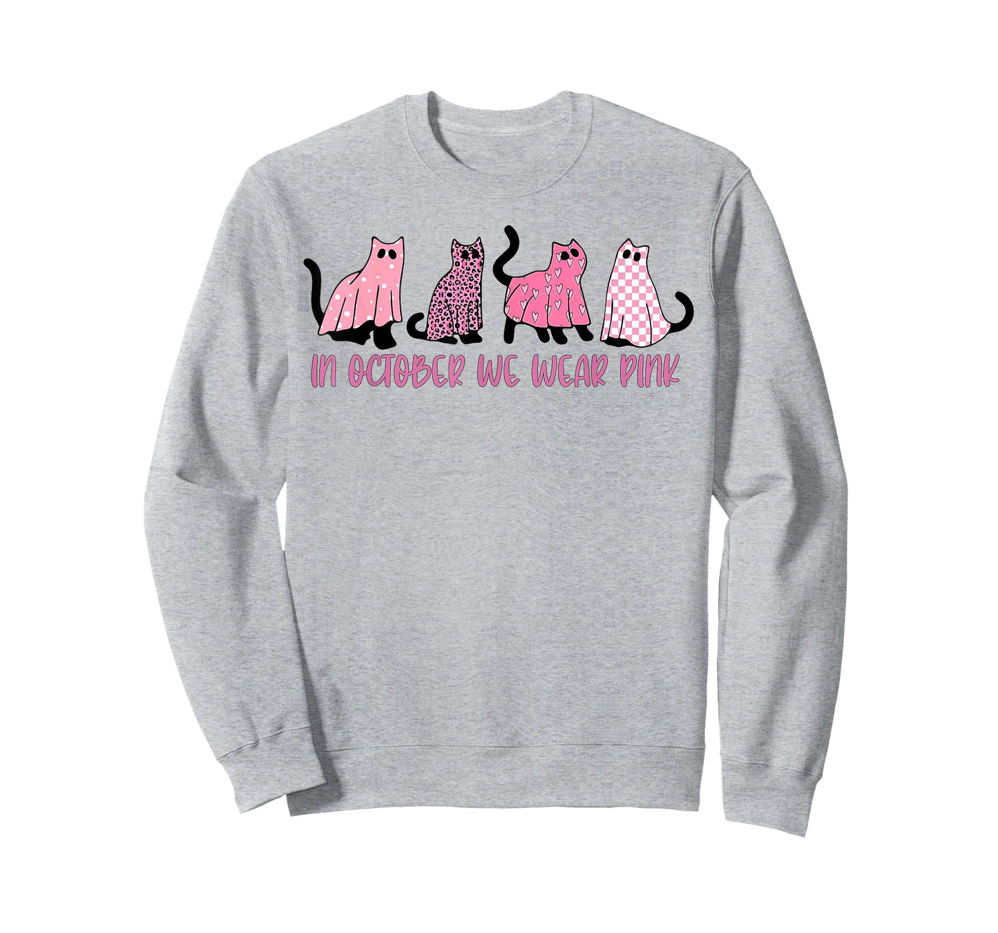 in October We Wear Pink Ghost Cats Breast Cancer Awareness T-Shirt