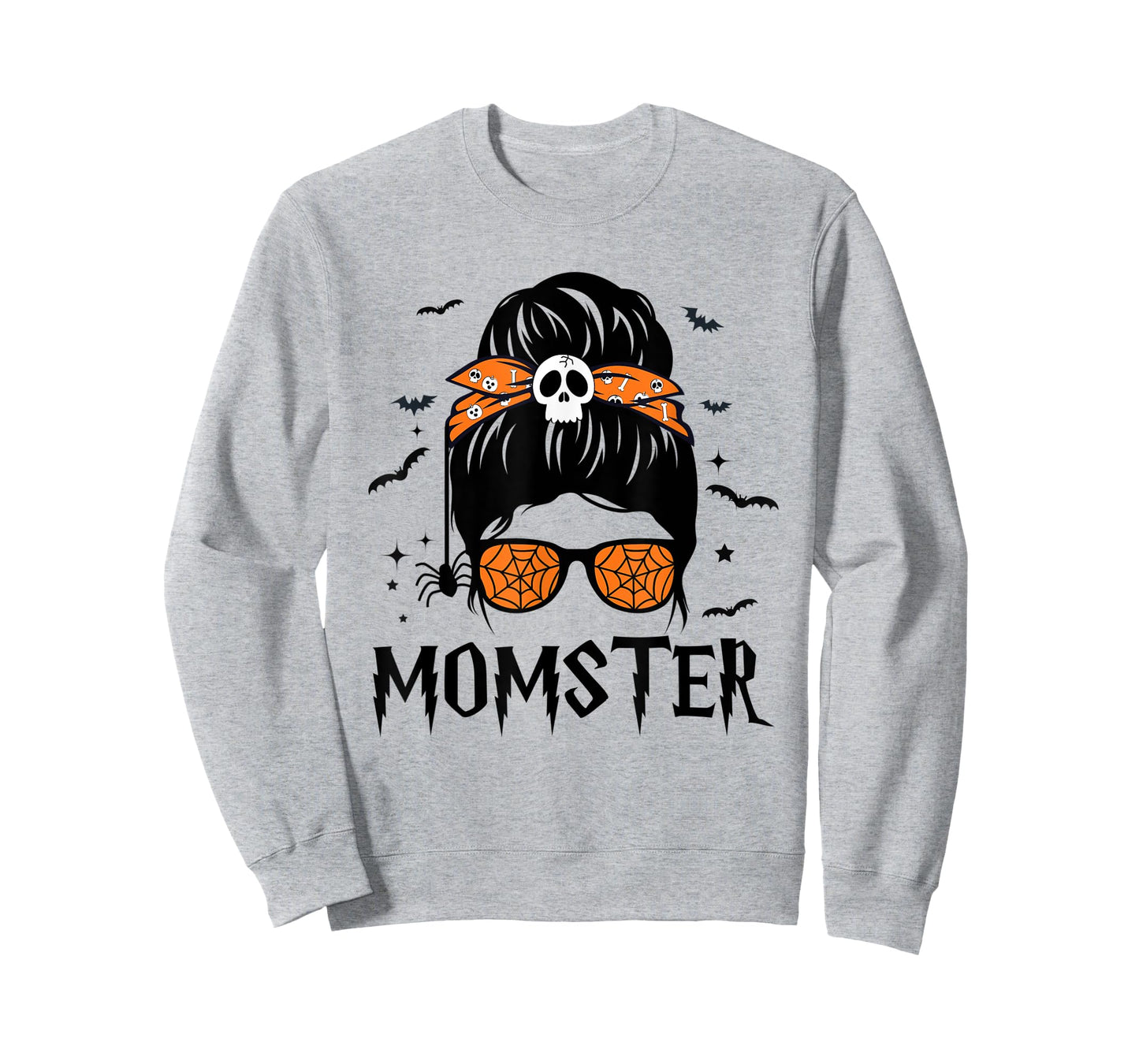 Momster Halloween Costume Skull Mom Messy Hair Bun Monster T-Shirt