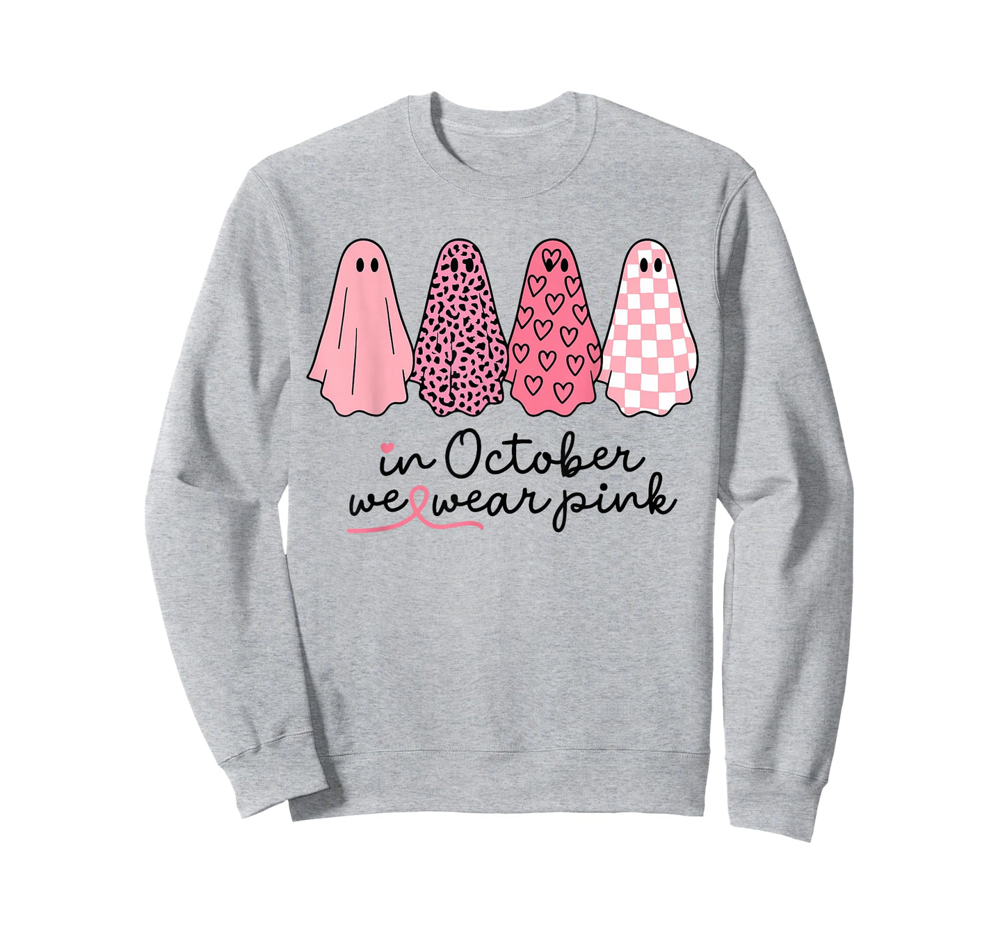 Breast Cancer Ghost in October We Wear Pink Halloween Spooky T-Shirt
