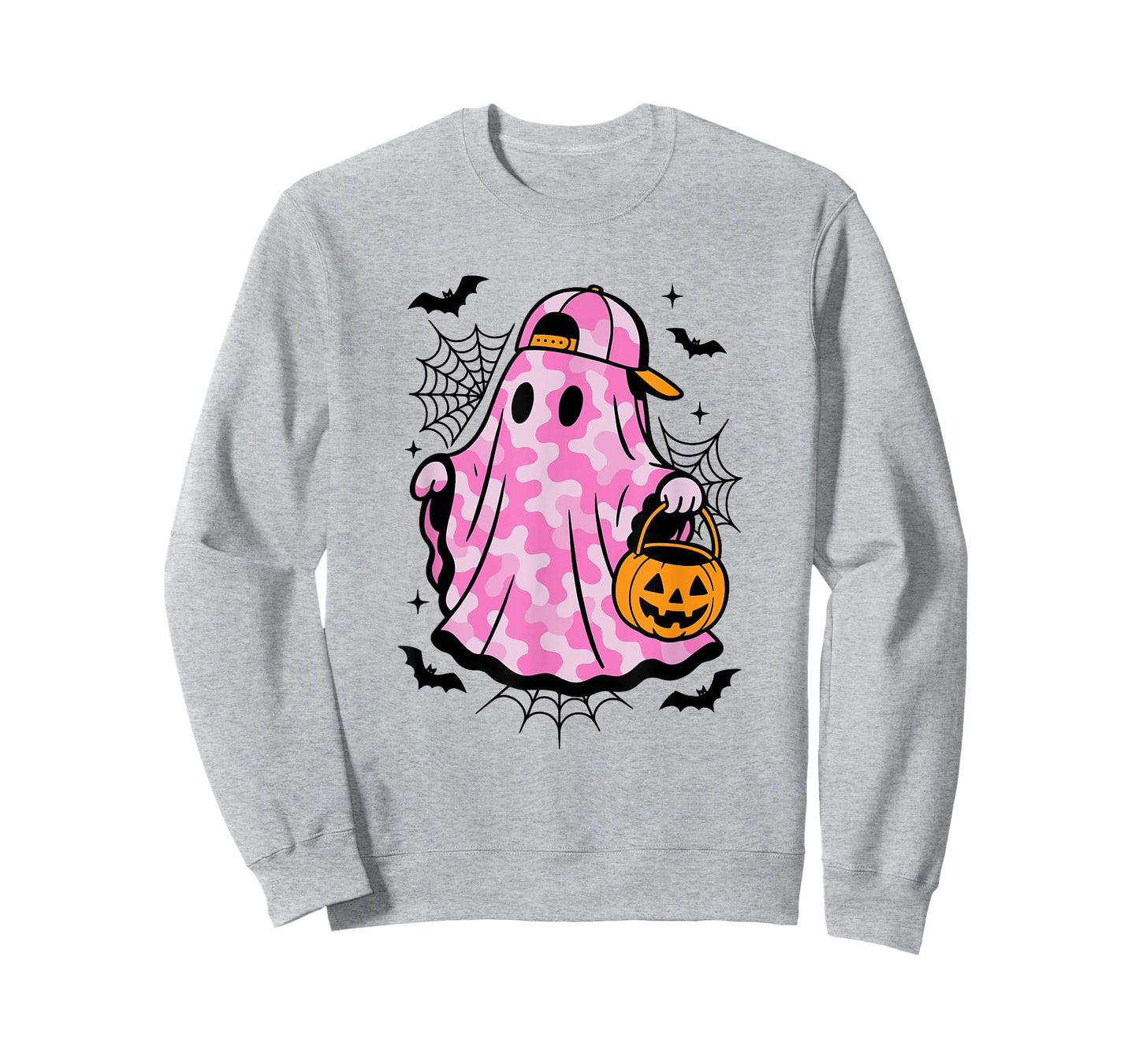 Pink Camo Ghost with Pumpkin Basket Fun Halloween Camouflage T-Shirt