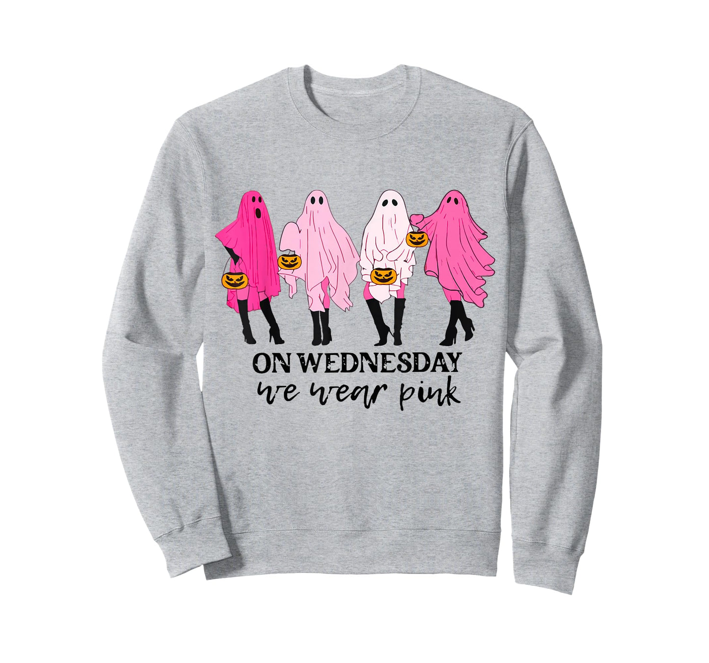 On Wednesday We Wear Pink Ghost Halloween Breast Cancer T-Shirt