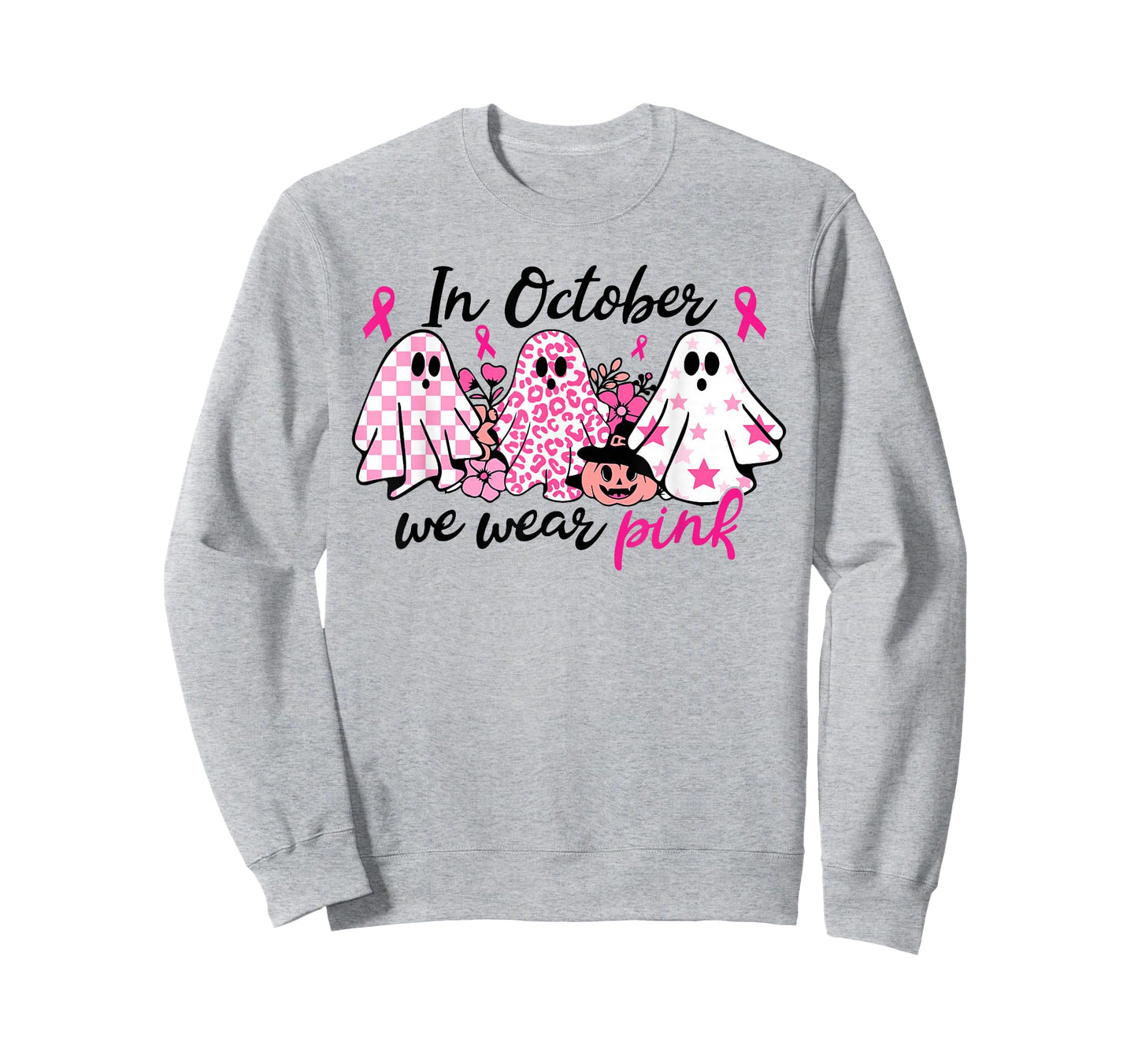 In October We Wear Pink Ghost Breast Cancer Halloween T-Shirt