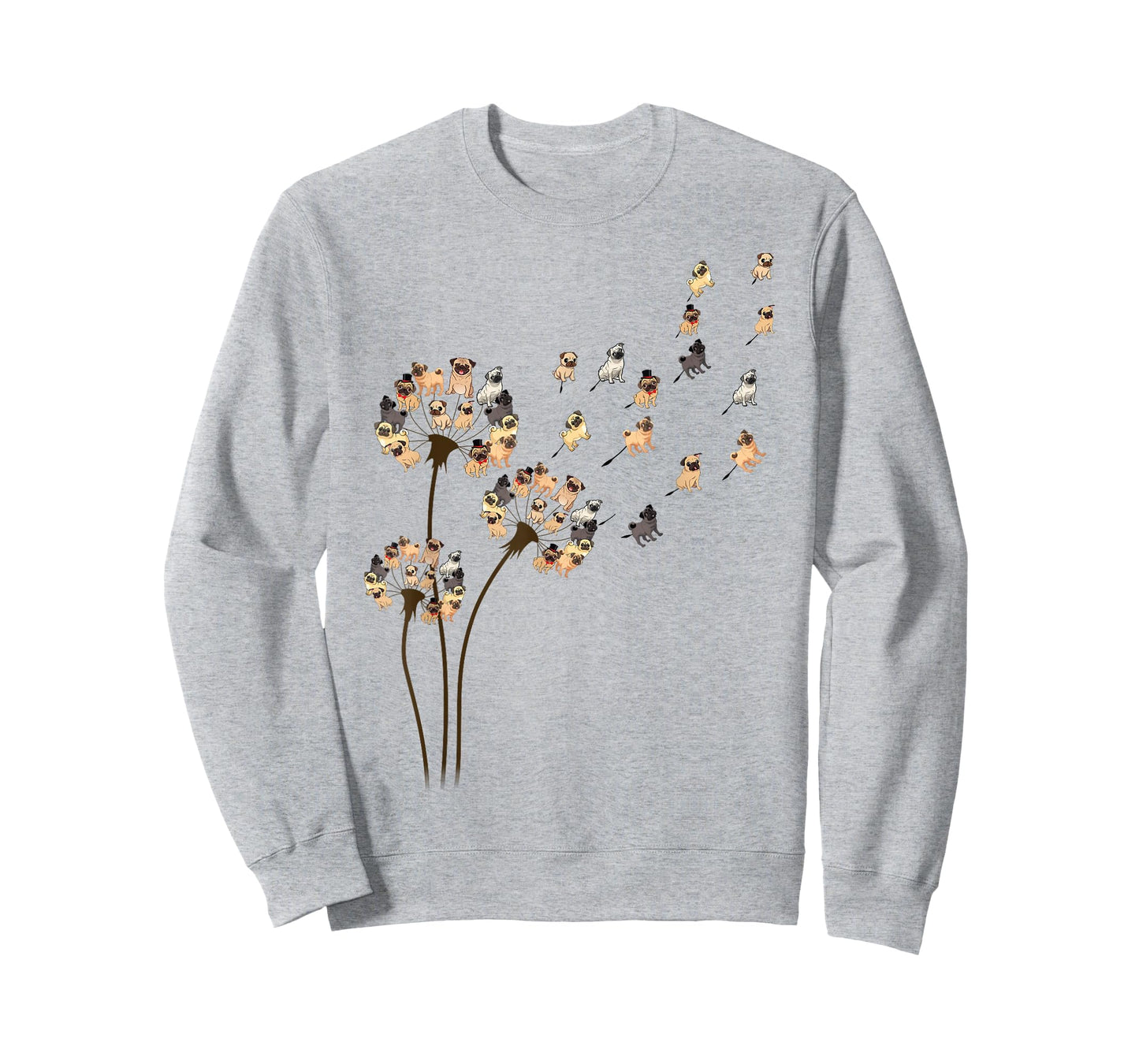 Flower Pug Dogs Dandelion Funny Animal Lovers Tees Men Women T-Shirt Small